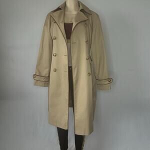 Lauren Ralph Lauren Trench Coat Women’s M Tan Belted Double Breasted Classic
